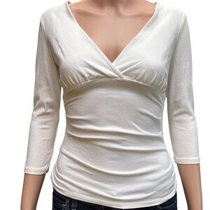 White House Black Market Cream Fitted Ruched Blouse